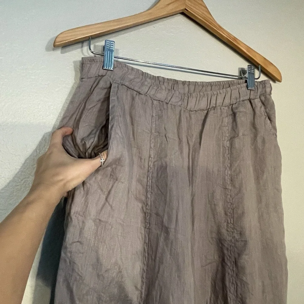 Match Point USA Small Linen Wide Leg Pants Lagenlook Elastic Waist Oversized EUC